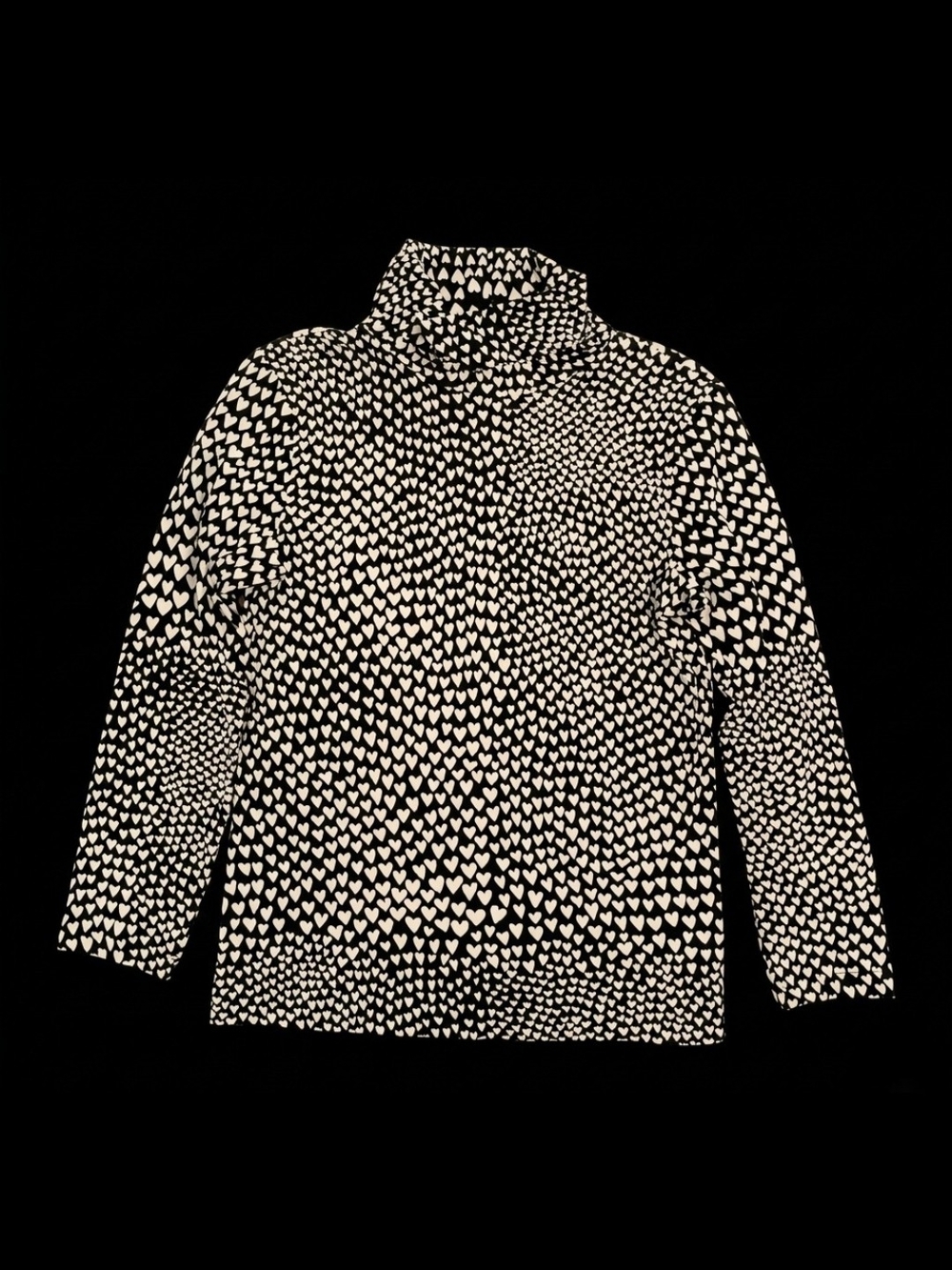 NWOT J.Crew Turtleneck Heart Print Long Sleeve Top Size M Black White